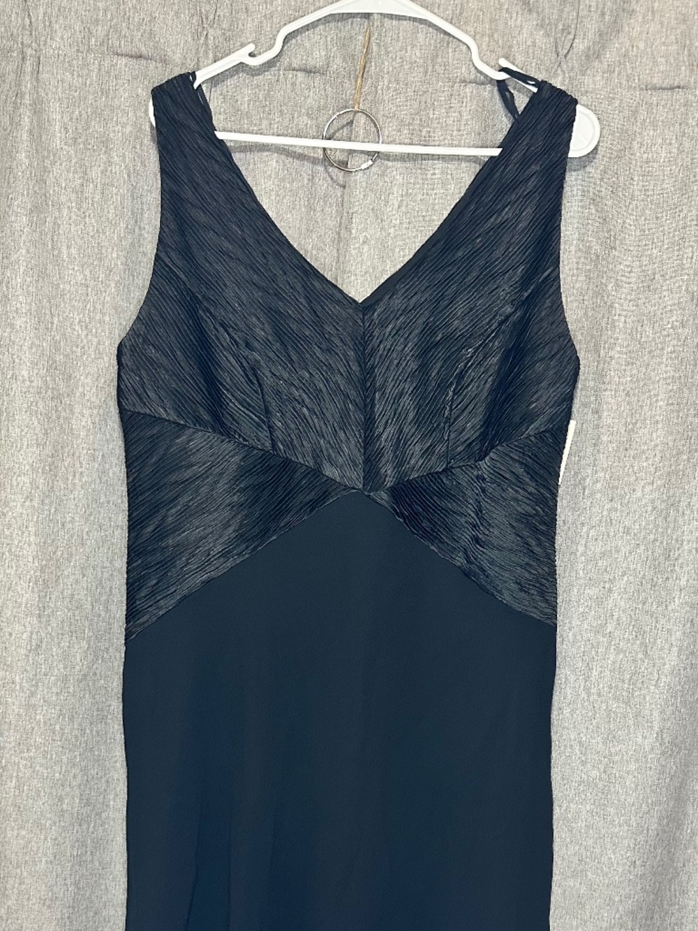 Dana Kay Black Crinkle Crossover Bodice Chiffon Midi A-Line Dress Plus Size 14W